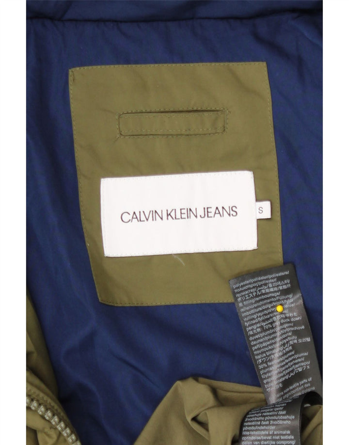 Jaqueta masculina acolchoada com capuz Calvin Klein Jeans Reino Unido 36 poliéster cáqui pequeno