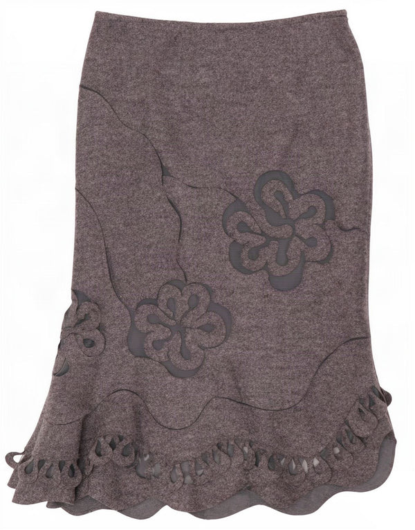 Saia assimétrica feminina Per Una Reino Unido 10 pequena W27 lã floral cinza