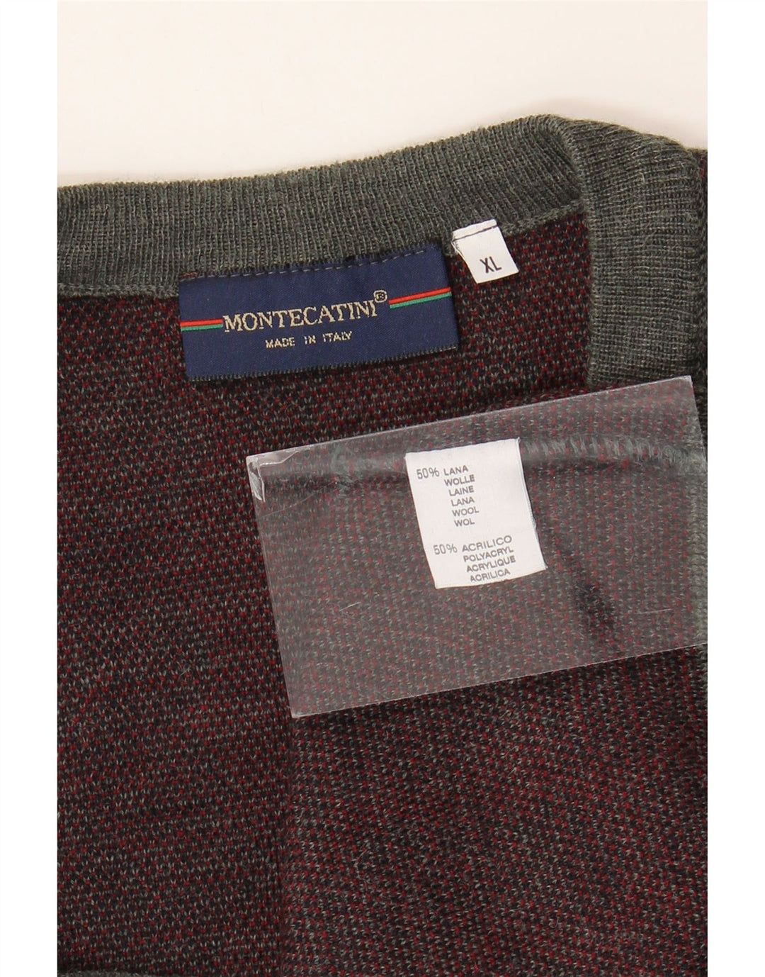 Suéter cardigã masculino sem mangas Montecatini XL cinza geométrico de lã