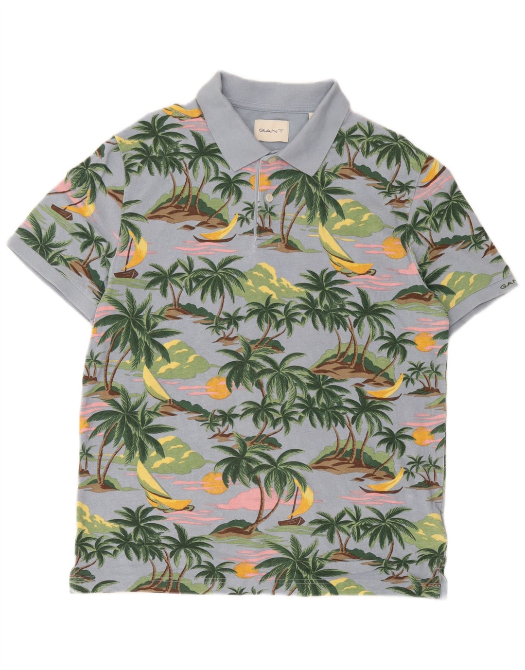 Camisa polo havaiana masculina Gant algodão azul médio