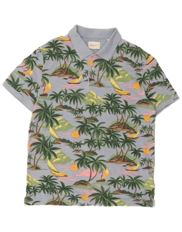 Camisa polo havaiana masculina Gant algodão azul médio
