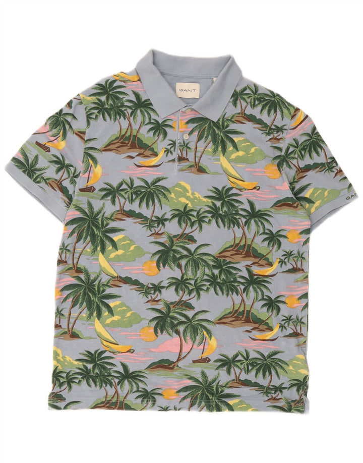 Camisa polo havaiana masculina Gant algodão azul médio