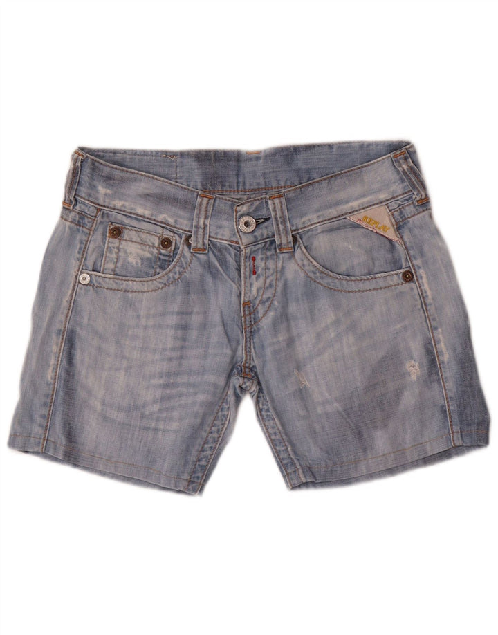 Shorts jeans feminino Replay W27 pequeno azul algodão