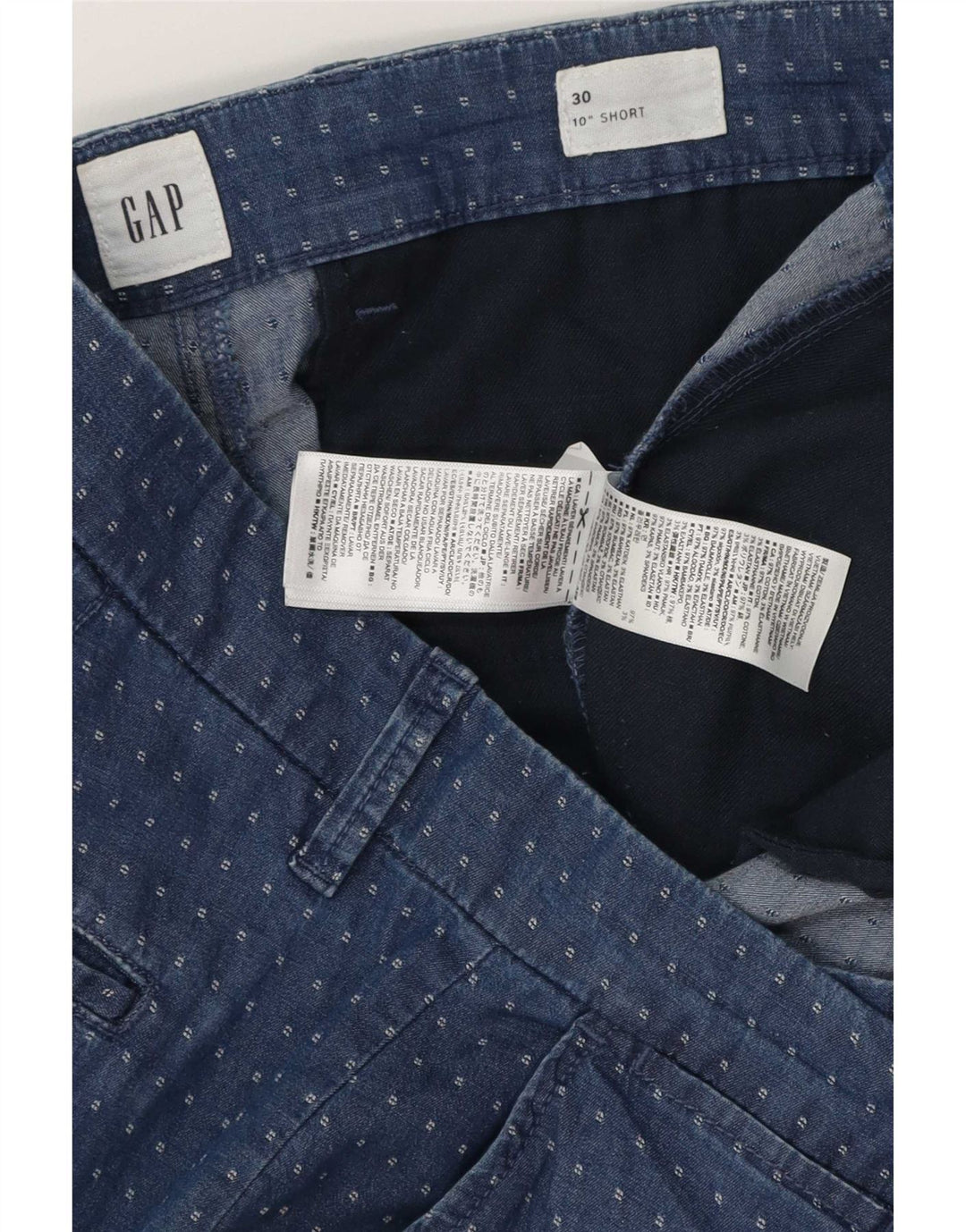 Shorts Chino masculino Gap W30 algodão manchado azul marinho médio