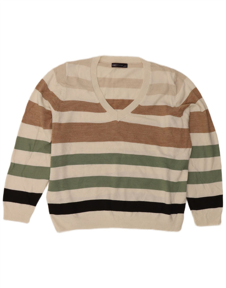 Suéter feminino Marks & Spencer com decote em V Reino Unido 16 grande multicolorido