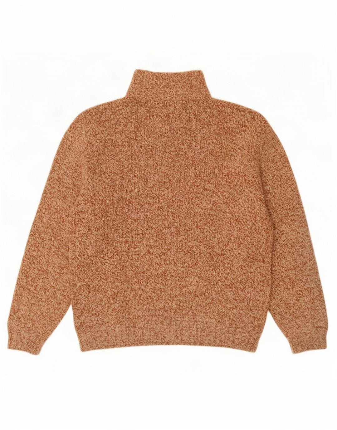 Suéter vintage masculino com gola com botão e lã grande marrom manchada