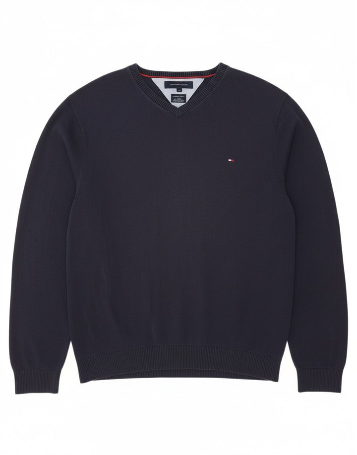 Suéter masculino TOMMY HILFIGER com decote em V XL azul marinho algodão