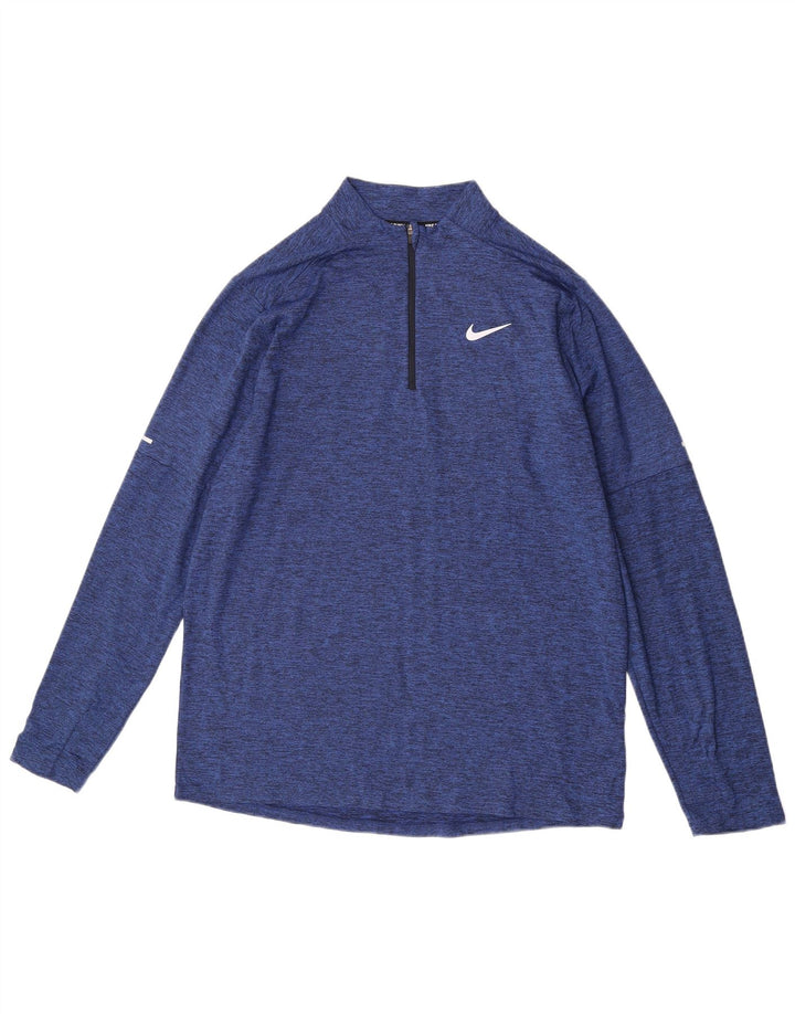 Pulôver masculino Nike Dri Fit com gola zip e moletom grande azul manchado
