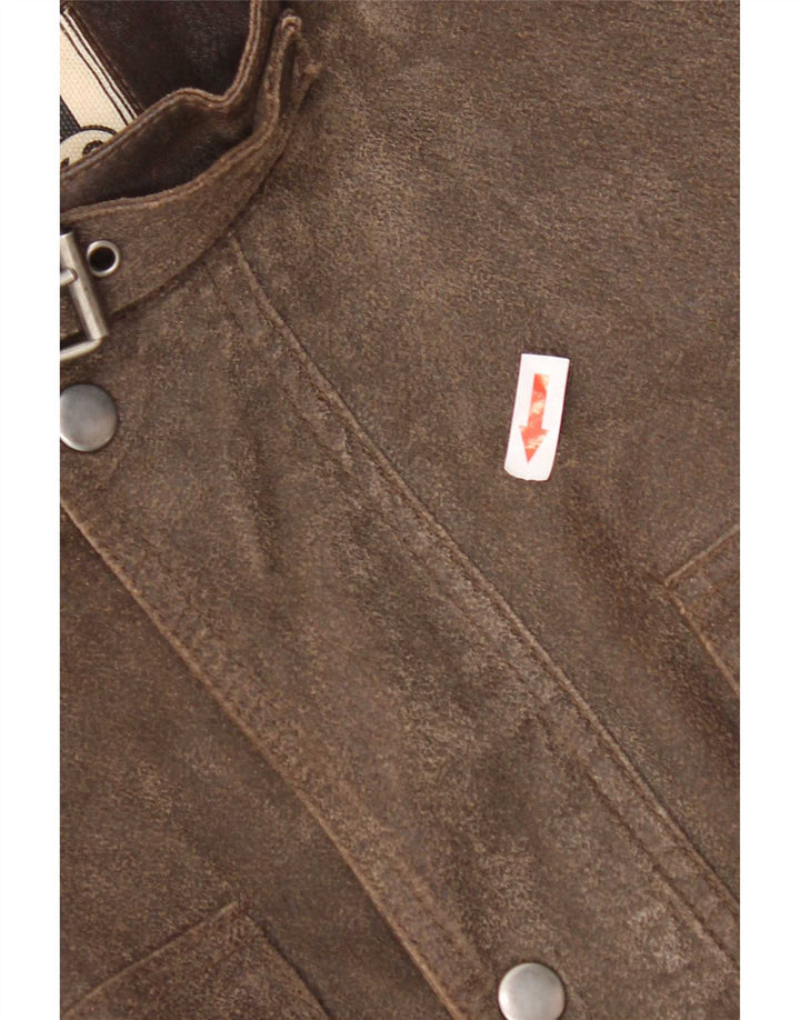 Jaqueta utilitária de couro para motocicleta masculina vintage Reino Unido 38 marrom médio