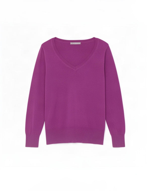 Suéter feminino Marks & Spencer com decote em V Reino Unido 16 grande viscose roxa