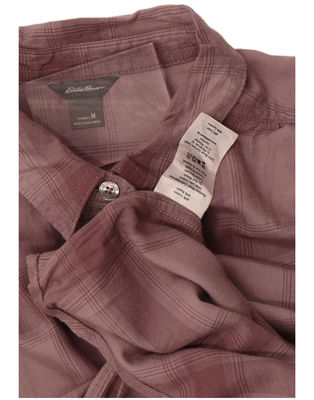 EDDIE BAUER Camisa feminina de flanela pulôver Reino Unido 14 xadrez médio borgonha