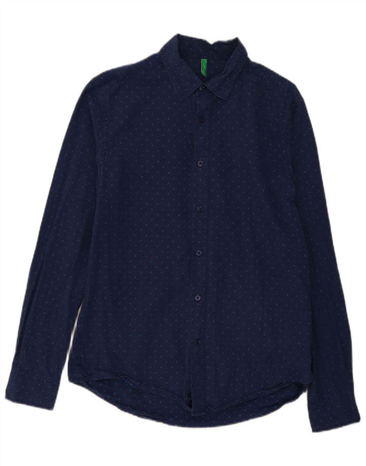 Camisa masculina BENETTON grande algodão manchado azul marinho