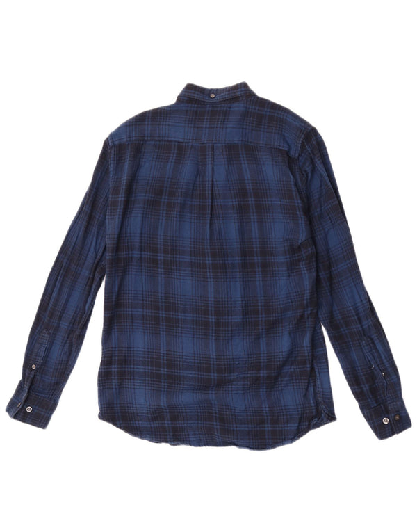 Camisa masculina de flanela French Connection algodão xadrez azul pequeno
