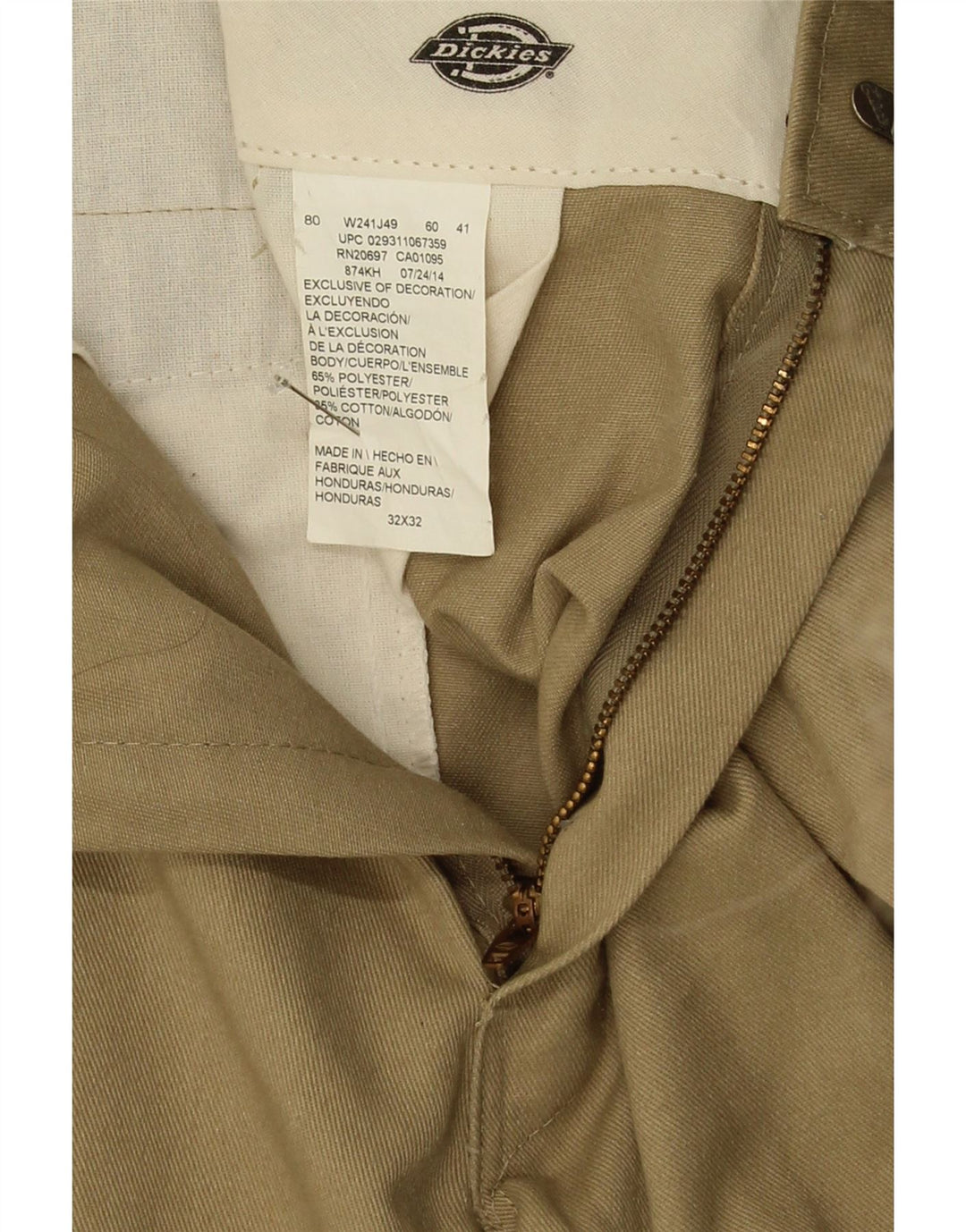 Calças Chino retas masculinas Dickies W32 L32 poliéster bege