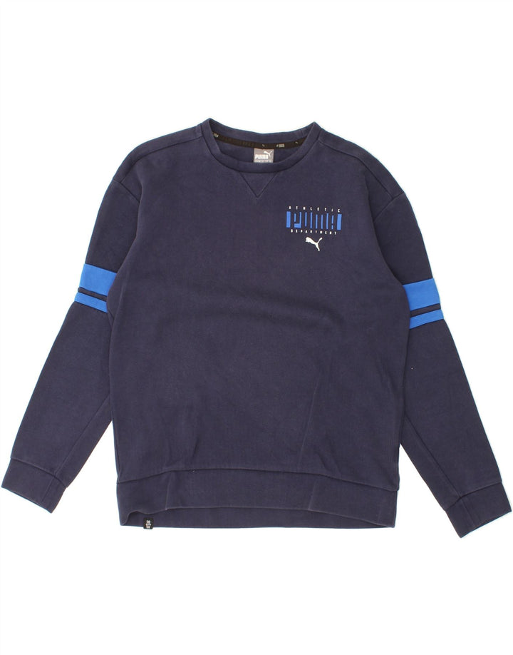 PUMA Mens Graphic Sweatshirt Jumper Medium Navy Blue Cotton Vintage Puma and Second-Hand Puma from Messina Hembry 