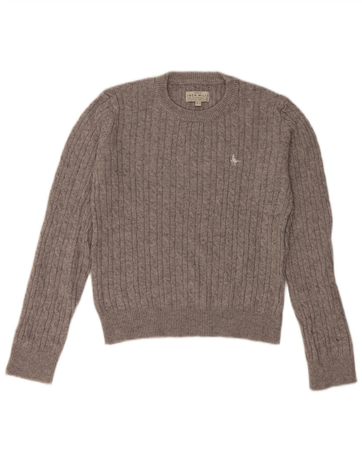 Suéter feminino JACK WILLS com gola redonda e gola redonda Reino Unido 12 lã cinza médio