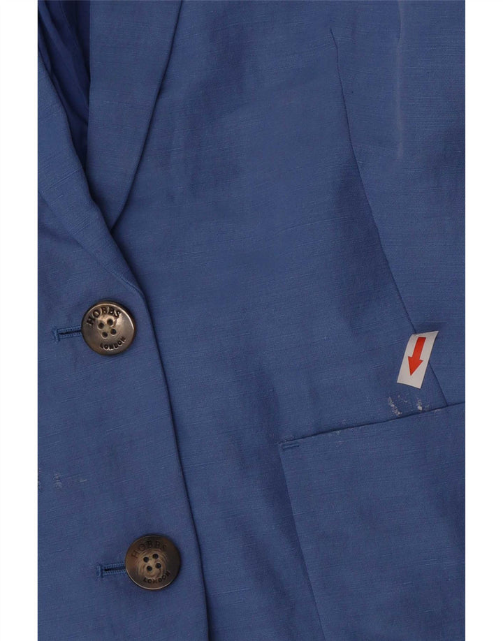 Jaqueta blazer feminina de 2 botões Hobbs Reino Unido 10 linho azul pequeno