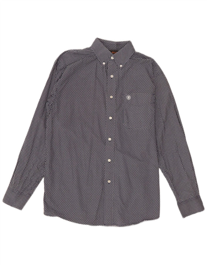Camisa masculina Ariat média azul marinho algodão geométrico