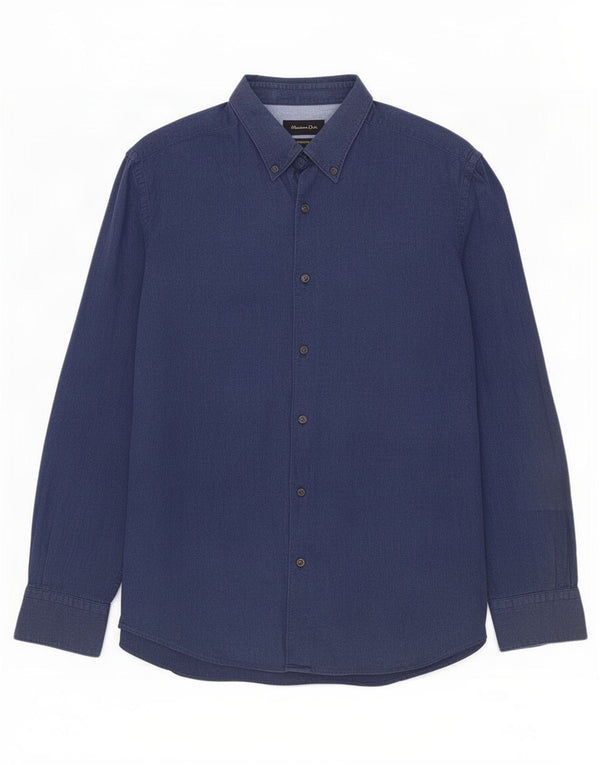 Camisa masculina Massimo Dutti grande algodão azul marinho