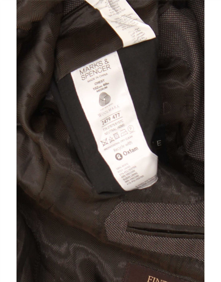 Jaqueta blazer masculina de 2 botões Marks & Spencer Reino Unido 40 lã manchada marrom médio