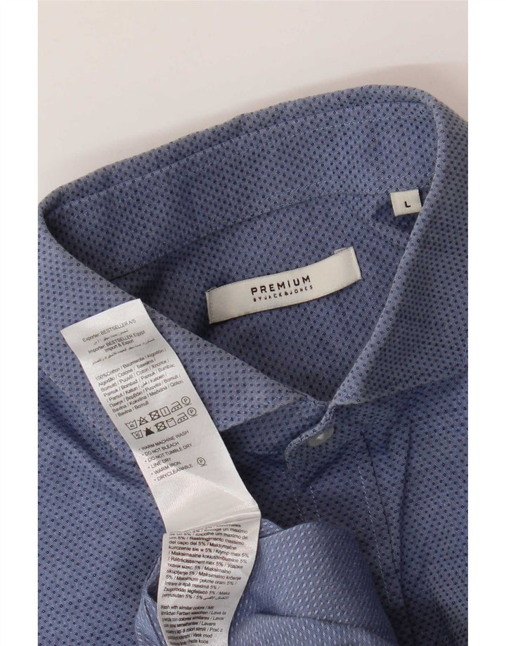 Camisa masculina Jack & Jones grande algodão manchado azul