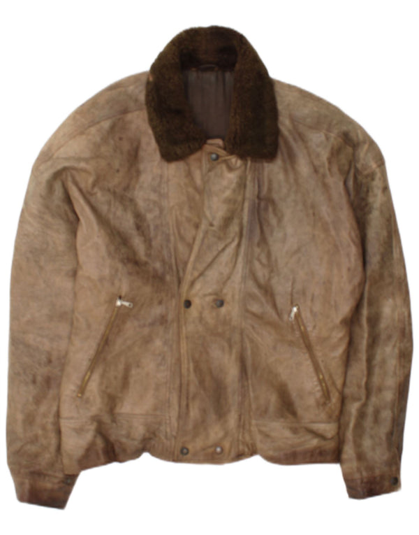 Jaqueta de couro masculina vintage IT 50 grande couro marrom