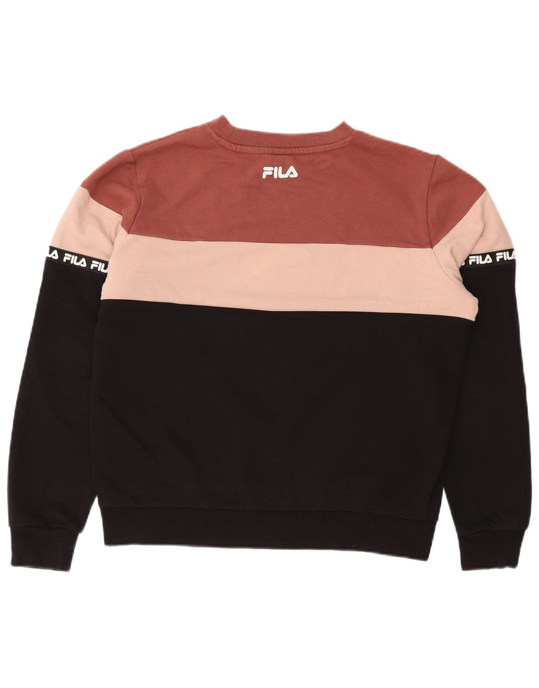 FILA feminino gráfico moletom jumper UK 14 médio preto colorblock