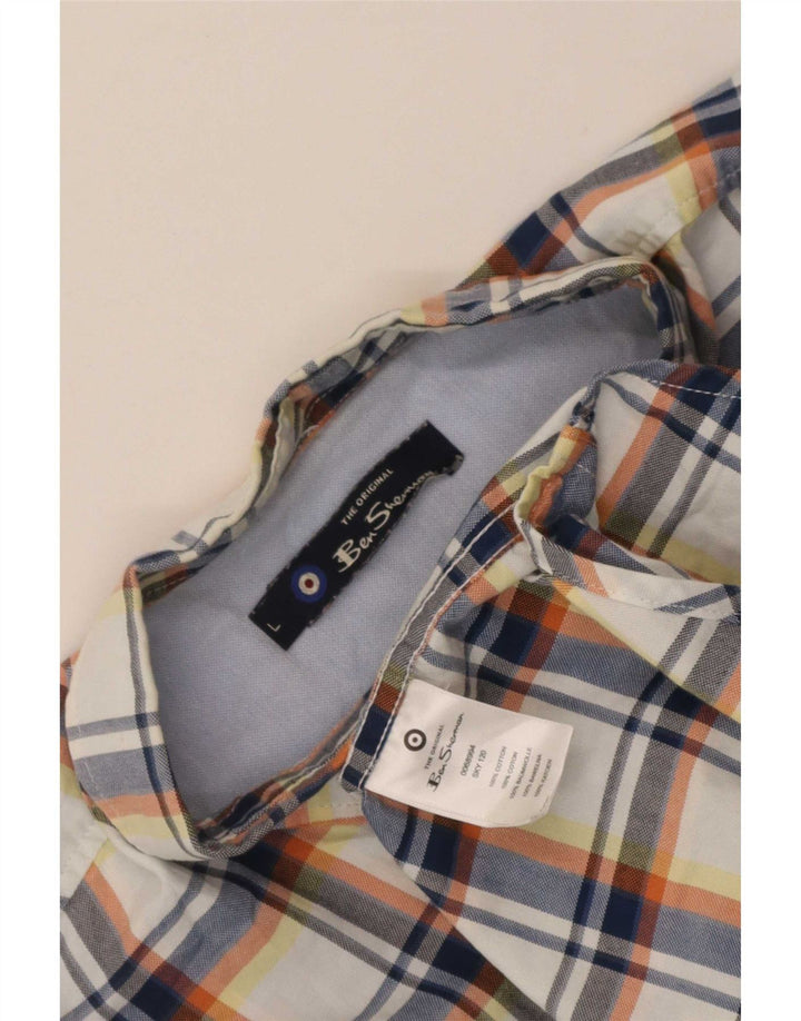 Camisa masculina de manga curta Ben Sherman grande algodão xadrez azul