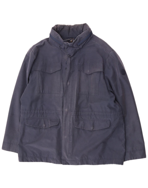 Jaqueta utilitária masculina Timberland com capuz UK 46 3XL algodão azul marinho