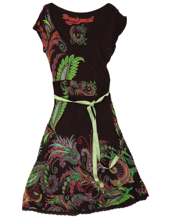 Vestido feminino Desigual com estampa A-Line Reino Unido 14 grande preto paisley viscose