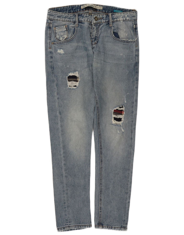 Zara Calça Jeans Feminina Boyfriend Distressed Tapered EU 34 2XS W24 L28 Azul