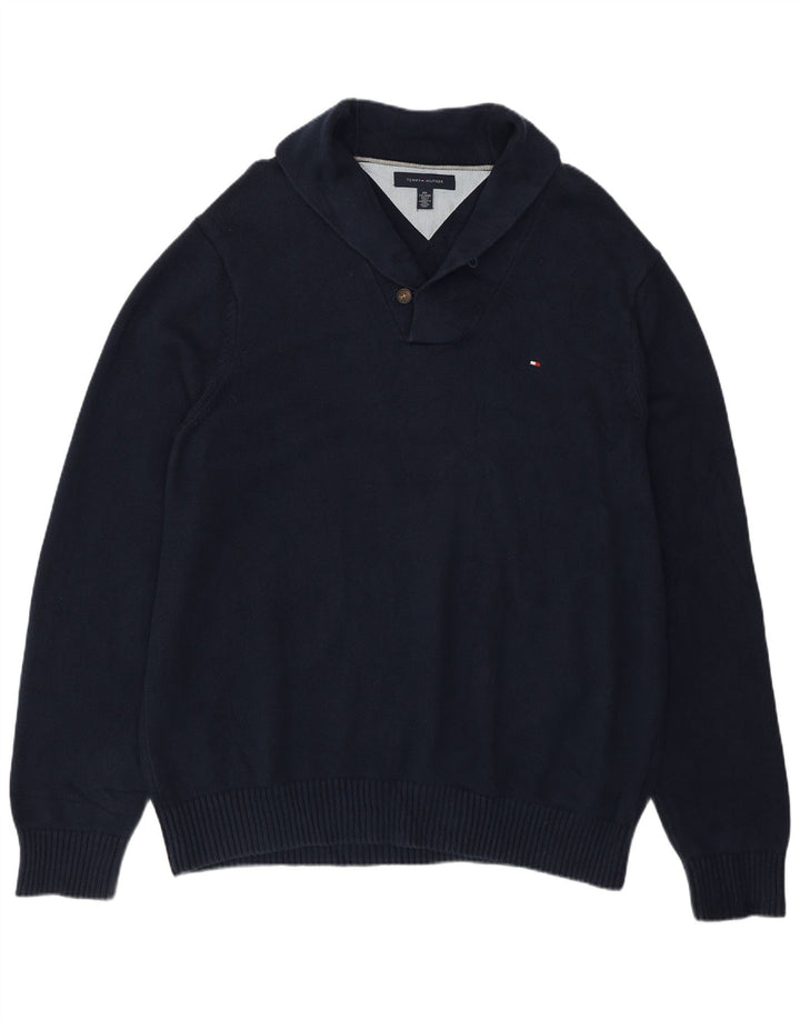 Suéter masculino Tommy Hilfiger com gola xale 2XL algodão azul marinho