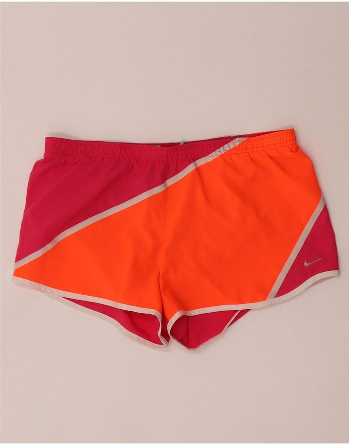 Shorts esportivos femininos Nike Dri Fit UK 14 poliéster colorblock rosa médio
