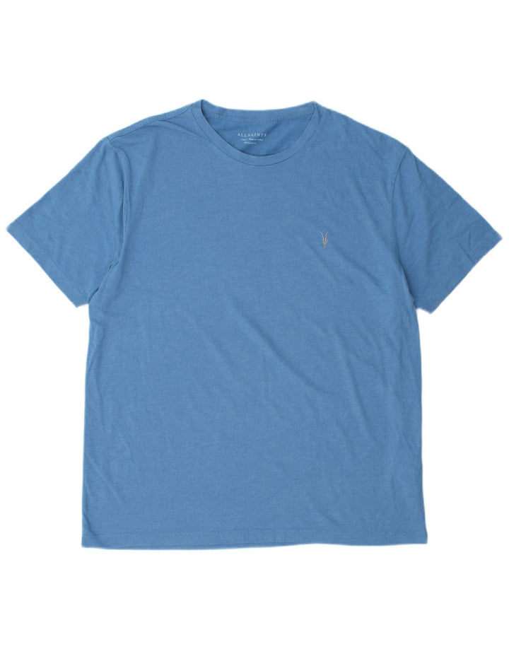 All Saints Mens Camiseta Regular Fit Top Grande Algodão Azul