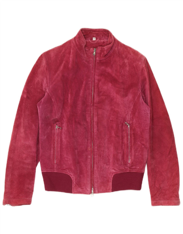 Jaqueta bomber de camurça feminina vintage IT 44 couro rosa médio