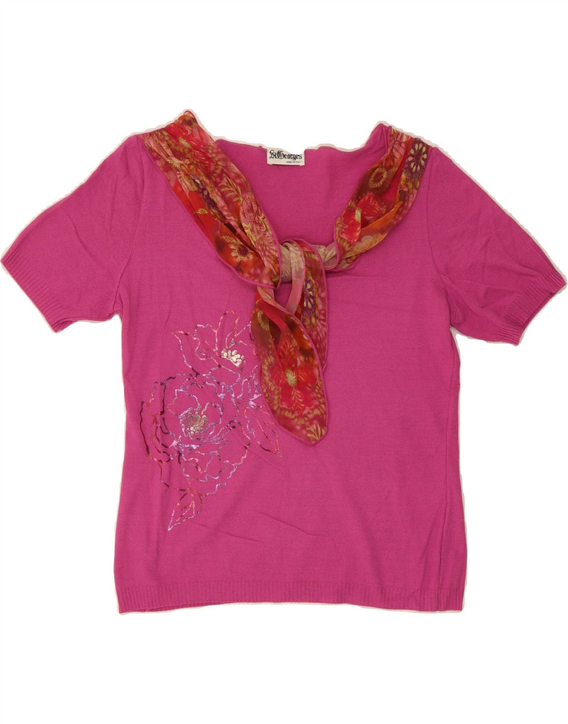 ST. GEORGES Womens Front Tie Blouse Top IT 44 Medium Pink Floral Viscose Vintage St. Georges and Second-Hand St. Georges from Messina Hembry 
