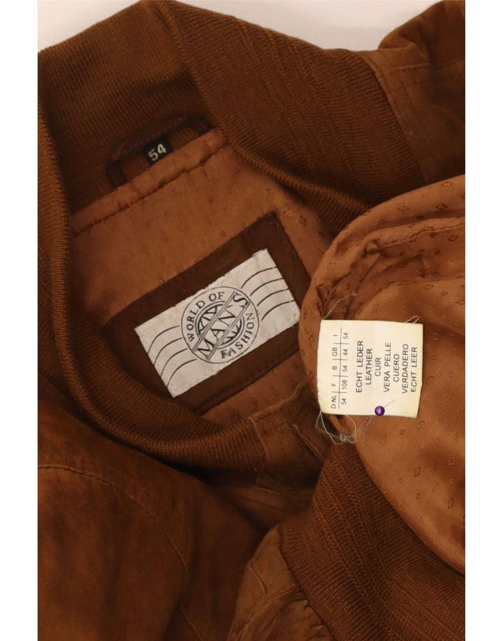 Jaqueta bomber masculina vintage de camurça Reino Unido 44 2XL couro marrom
