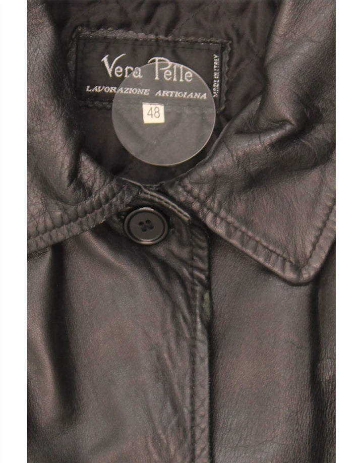 Casaco de couro feminino vintage IT 48 XL couro preto