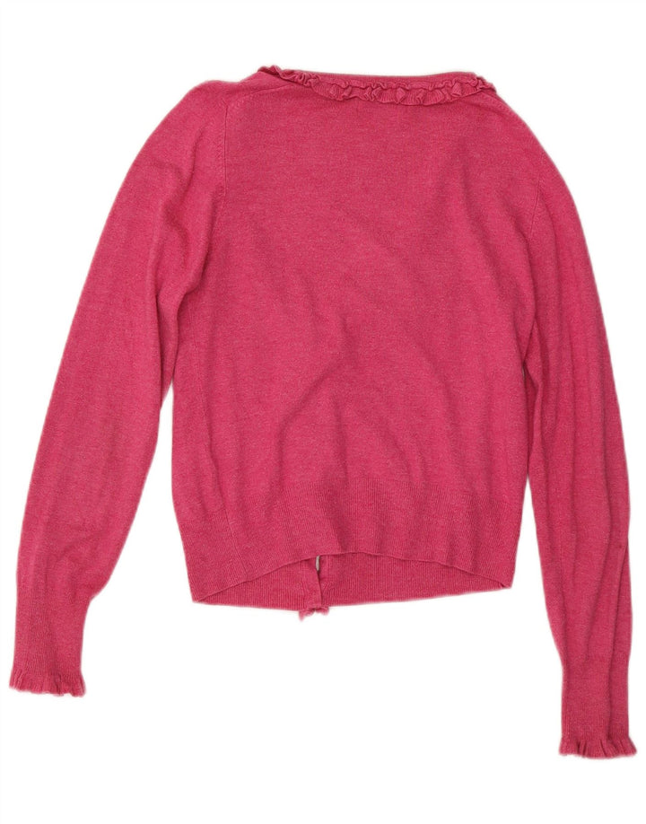 Suéter cardigã feminino Marks & Spencer com babados na frente Reino Unido 8 pequeno rosa