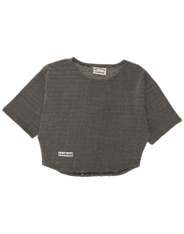 Camiseta feminina vintage grande tamanho UK 10 algodão preto manchado pequeno