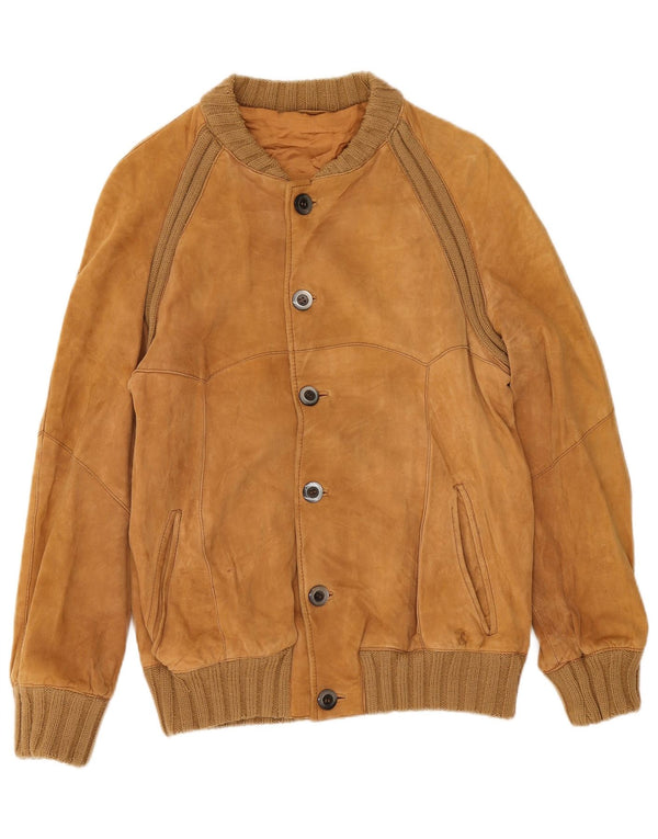 Jaqueta bomber masculina vintage de camurça IT 46 pequena bege