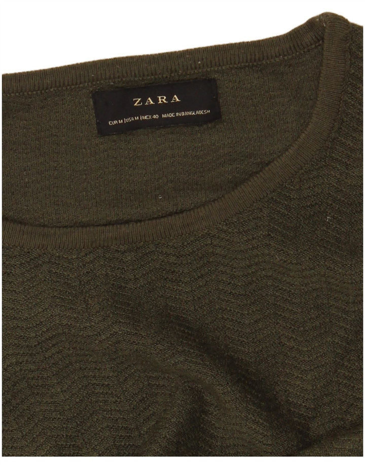 Zara Suéter masculino com gola redonda verde médio