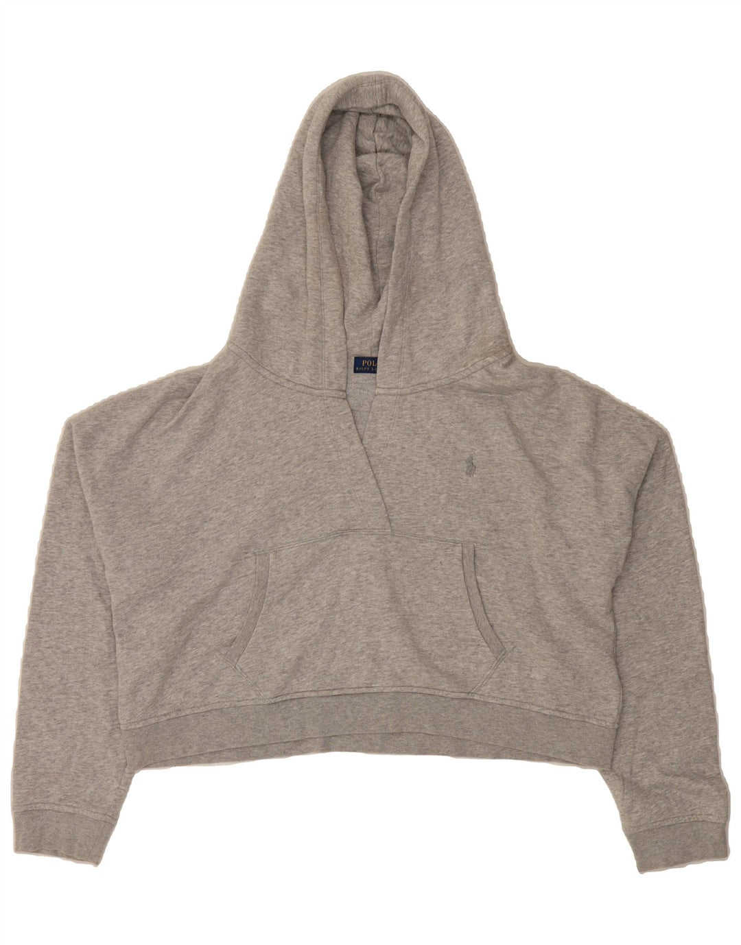 POLO RALPH LAUREN Womens Oversized Crop Hoodie Jumper UK 18 XL Grey Cotton Vintage Polo Ralph Lauren and Second-Hand Polo Ralph Lauren from Messina Hembry 