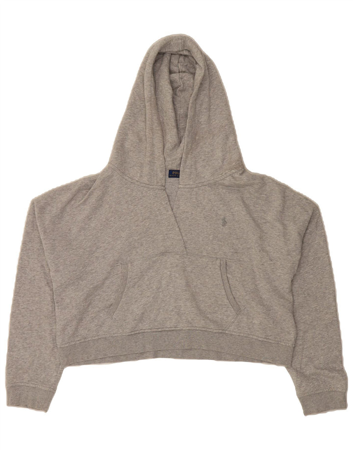 POLO RALPH LAUREN Womens Oversized Crop Hoodie Jumper UK 18 XL Grey Cotton Vintage Polo Ralph Lauren and Second-Hand Polo Ralph Lauren from Messina Hembry 