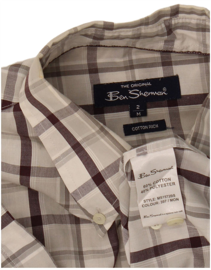 Camisa masculina de manga curta Ben Sherman algodão xadrez cinza médio