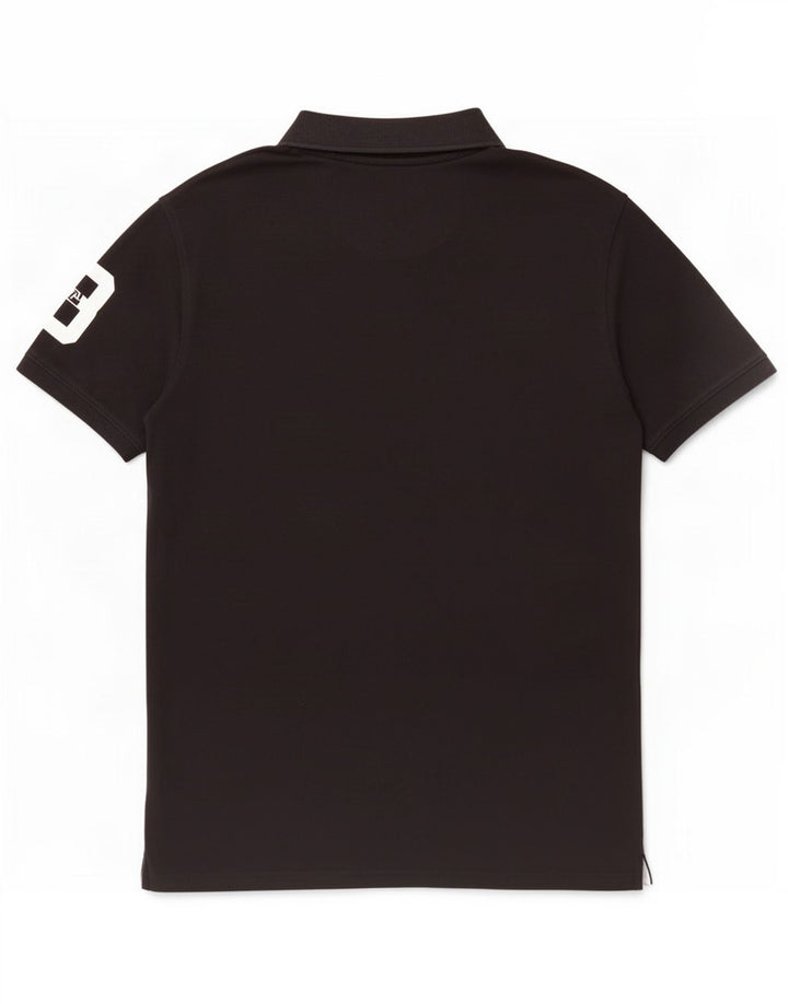 Camisa polo gráfica masculina vintage grande algodão preto