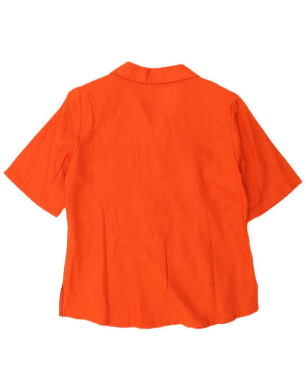 Camisa feminina vintage de manga curta UK 16 grande linho laranja