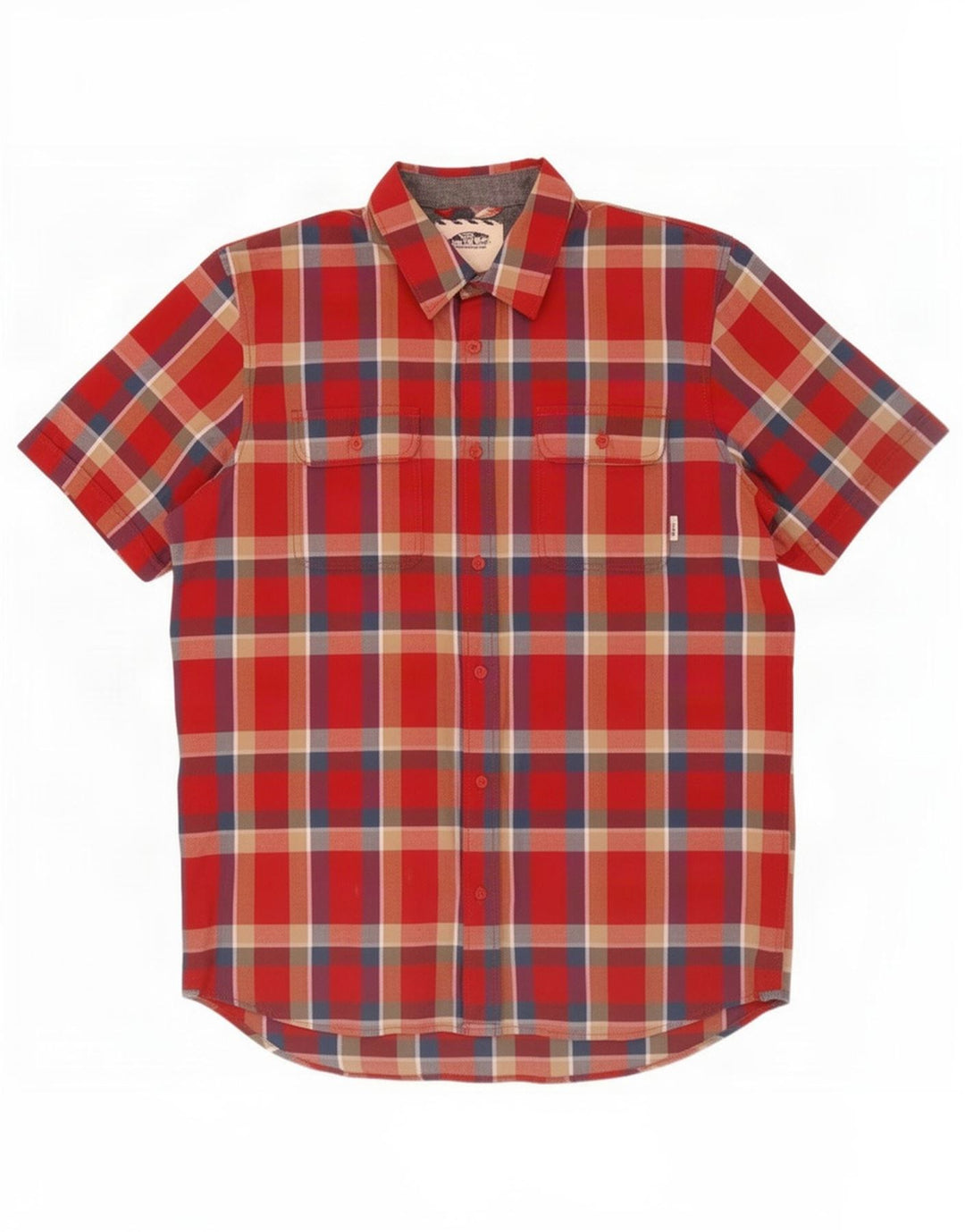 Camisa masculina Vans manga curta médio vermelho xadrez algodão