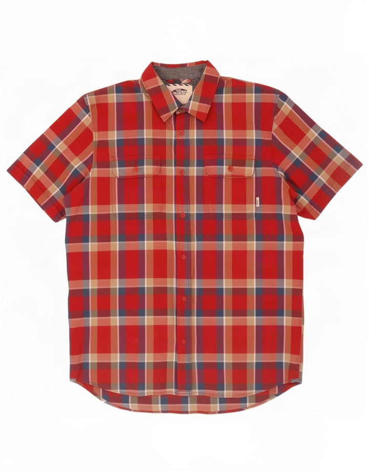 Camisa masculina Vans manga curta médio vermelho xadrez algodão