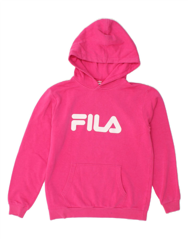 FILA Girls Graphic Hoodie Jumper 11-12 Years Pink Cotton Vintage Fila and Second-Hand Fila from Messina Hembry 